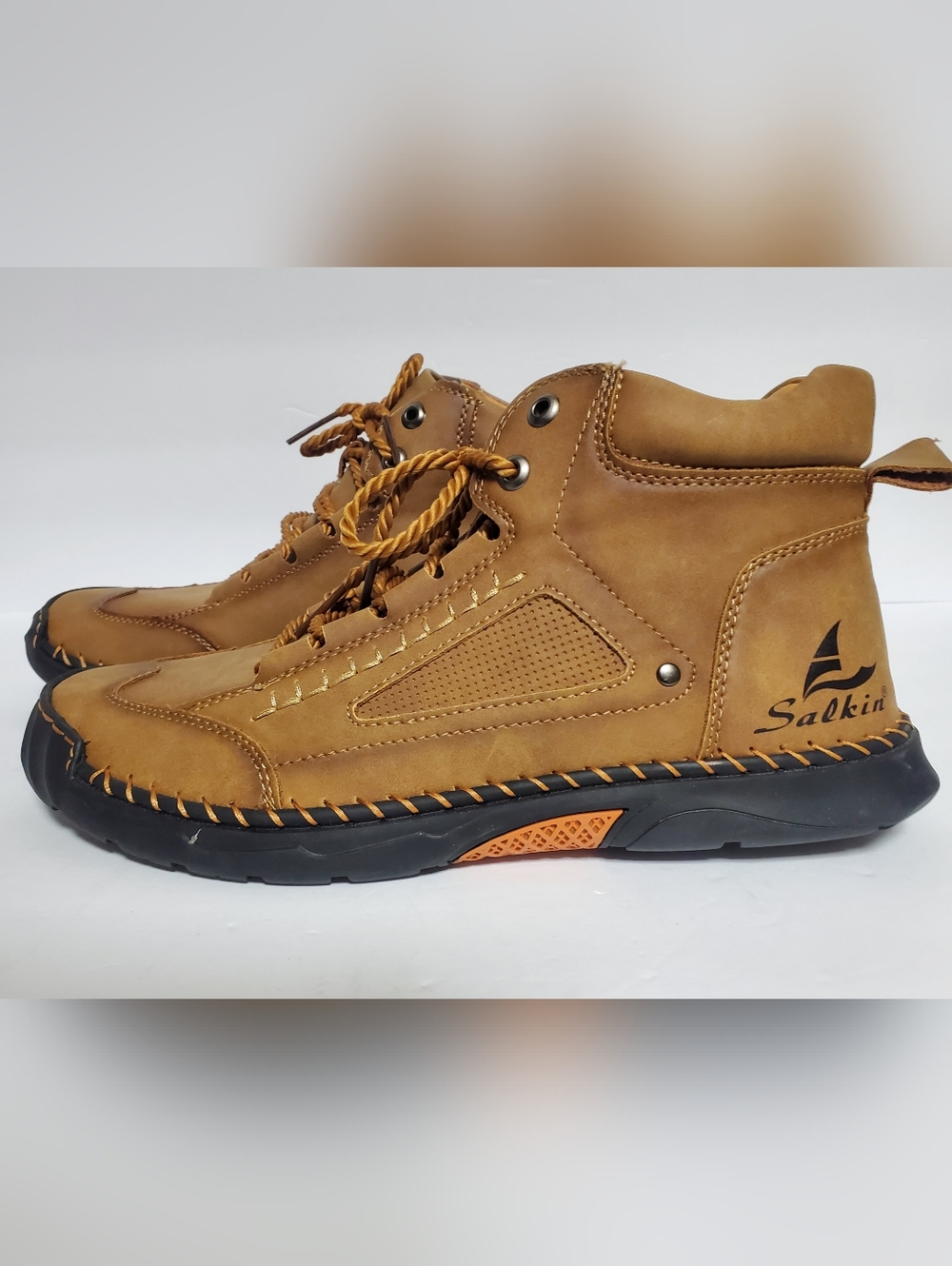 Men's Tan Faux Leather Lace-Up Trail Barefoot Boots Size 12